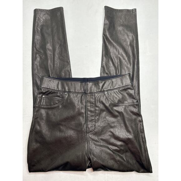 Spanx Faux Leather Like Ankle Skinny Pants Size Small Pull On Black *with slit* - Picture 5 of 10